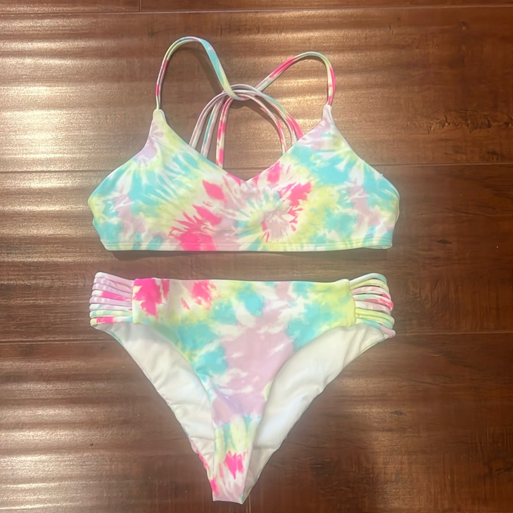 Full Tilt Girls Tie-Dye Pastel Bikini Set - Pink, Yellow, Blue, Purple